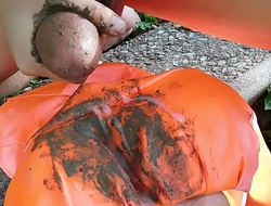 Satin Dress Smeared in Mud and Cum