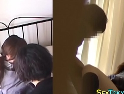Japanese lesbian rubs vag